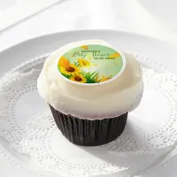 Personalized Yellow Sunflowers Floral Baby Shower Edible Frosting Rounds