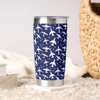 Blue and White Aeroplane Aviation Themed Insulated Tumbler