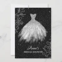 *~* White Glitter Bridal Gown Bridal Dress Shower Invitation