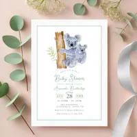 Cute Koala Bear Eucalyptus Leaves Baby Shower Invitation