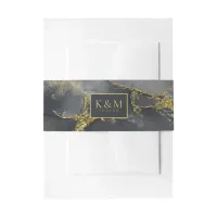 Moody Ink Charcoal Gold Abstract ID988 Invitation Belly Band