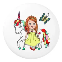 Red Haired Princess and Unicorn Ceramic Knob