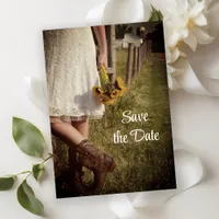 Bride, Cowboy Boots, Sunflowers Farm Save the Date Invitation