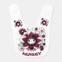 Cute Monogram Burgundy and White Flower on White | Baby Bib