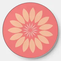 Stylized Peach Sunflower on Coral Wireless Charger