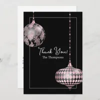 Blush Pink and Black Christmas Baubles Photo Thank You Card