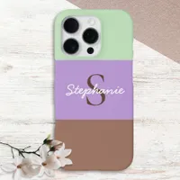 Color Block Chic Taupe Lilac Green Monogrammed iPhone 16 Pro Case