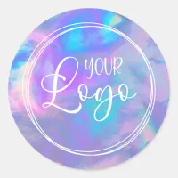 Vivid Magenta Aqua Holographic Your Logo Here Classic Round Sticker