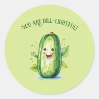 Cute Green Cartoon Pickle Classic Round Sticker