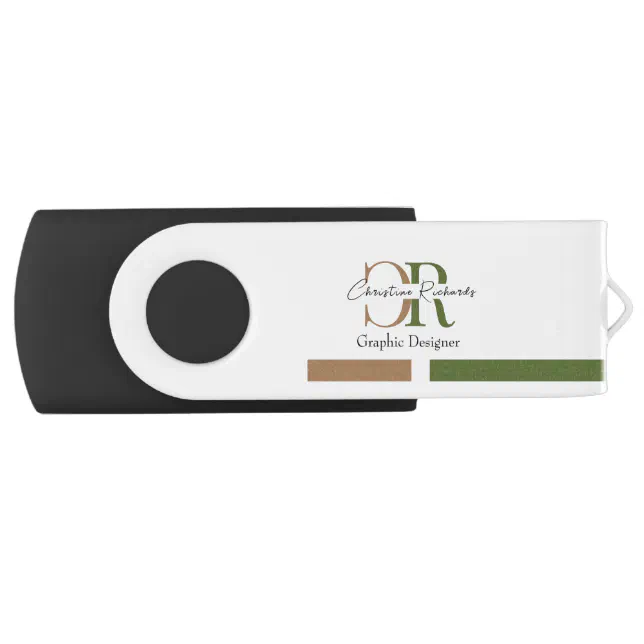 Simple Modern Olive Green Gold Monogram Flash Drive