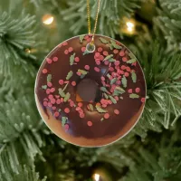 Happy Holi-Glaze Chocolate Sprinkles Donut   Ceramic Ornament