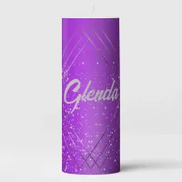 Modern Purple Brushed Metal with Silver Monogram | Pillar Candle