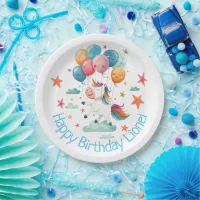 Funny Flying Unicorn Rainbow Colors 1st Birthday  Paper Plates