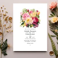 Pink, Green and Gold Floral Spring Wedding Invitation