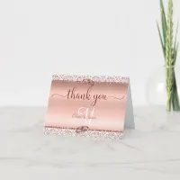 Rose Gold Glitter Damask Metallic Wedding Thank You Card