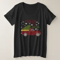 Vintage Red Truck Merry Christmas Tree Farmhouse Plus Size T-Shirt