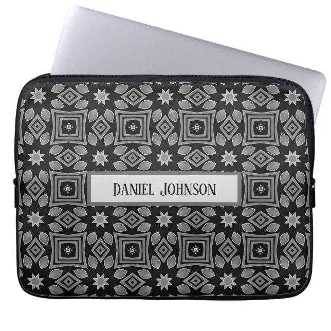 Stylish Geometric Black and Grey Laptop Sleeve