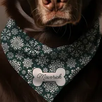 Green Winter Holiday Snowflake Pattern Dog Bandana