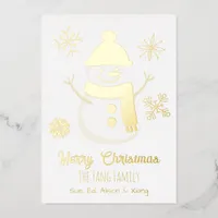 Pretty Personalized Snowman and Photo Foil Holiday Card