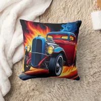 Hot rod racing at dusk throw pillow