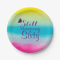 Watercolor "Still Stunning At 60"  60th Birthday Paper Plates