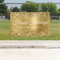 Glittery Gold Personalized Happy Holidays Banner