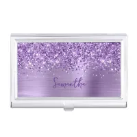 Glittery Light Purple Glam Name Business Card Case