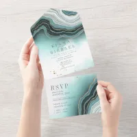 Crystal Agate Wedding Teal ID825 All In One Invitation