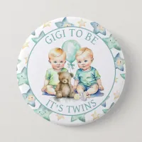 Watercolor Twin Boys Baby Shower Gigi to Be Button