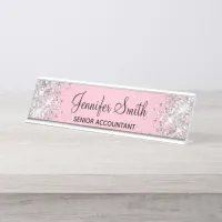 Silver Glitter Light Pink Gradient Desk Name Plate