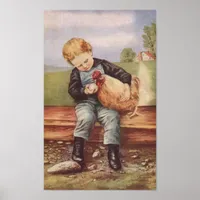 Vintage Boy and His Pet Chicken Poster