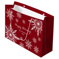 White Winter Snowflakes on Red Happy Holidays Large Gift Bag