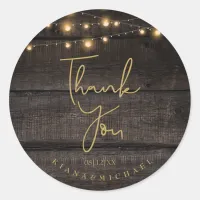 String Lights on Wood Thank You ID525 Classic Round Sticker