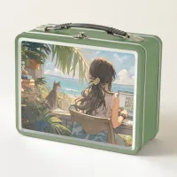 Anime office by the sea metal lunch box
