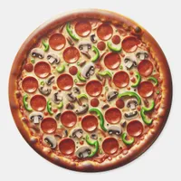 Mushroom, Green Peppers and Pepperoni Pizza Classic Round Sticker