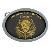 Intricate Illustration of a Gold Bison in Nature Belt Buckle