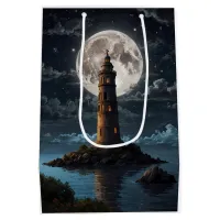 Lighthouse lit via moonlight on a clear night medium gift bag