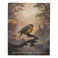 Moonlit Perch: A Solitary Bird in Twilight Jigsaw Puzzle