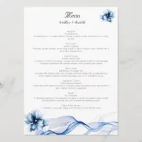 Elegant Dusty Blue Navy  Flowers Wedding  Menu