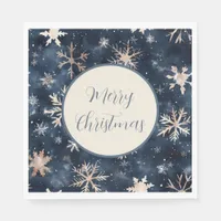 Simple Dark Blue with Snowflakes Napkins