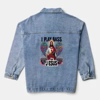 Jesus holding a bass guitar denim jacket