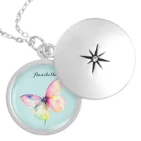 Delicate Pink Butterfly in Pastel Rainbow Colors Locket Necklace