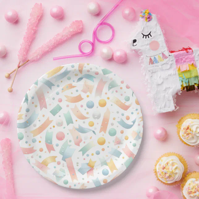 Cute Fun Kids Confetti Colorful Pastel Birthday Paper Plates