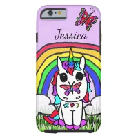 Cute Personalized Unicorn and Butterfly Rainbow Tough iPhone 6 Case