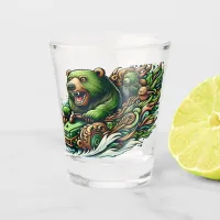 Animated Bears Riding a Green Car  Shot Glass