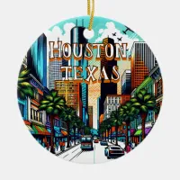 Houston, Texas Downtown City View Abstract Art Ceramic Ornament