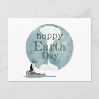 Happy Earth Day Penguin and Planet Postcard