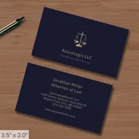 Simple Navy Blue and Gold Scales of Justice Business Card