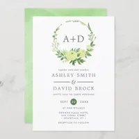 Watercolor Greenery Monogram Wreath Wedding Invitation