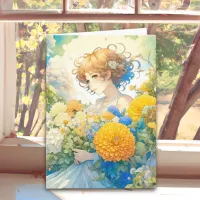 Anime Girl in Yellow Flowers